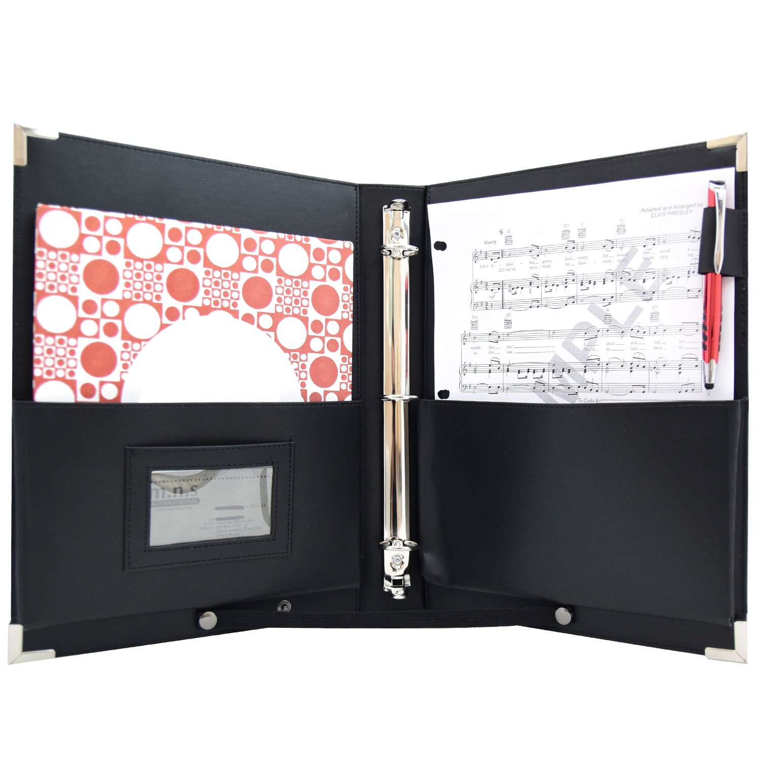 Orginal -MSP PU Leather Sheet Music Holder | 9.5" x 12" - Music Folder with Hand Strap for Musician- Improved Design (3 Ring Binder)
