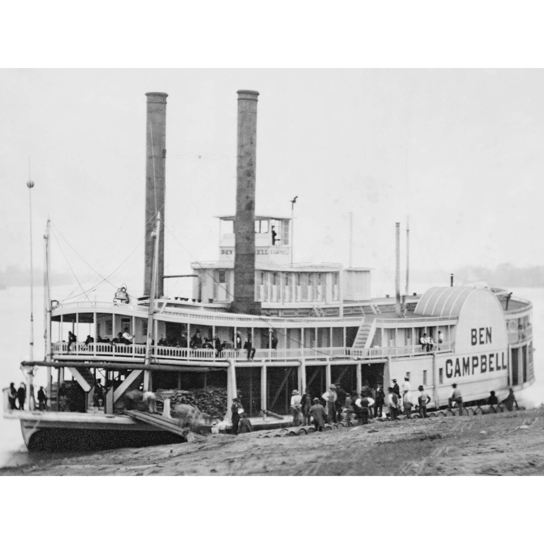 River Steamboat Ben Campbell At Landing 1860 Photo Premium Wall Art Canvas Print 18X24 Inch
