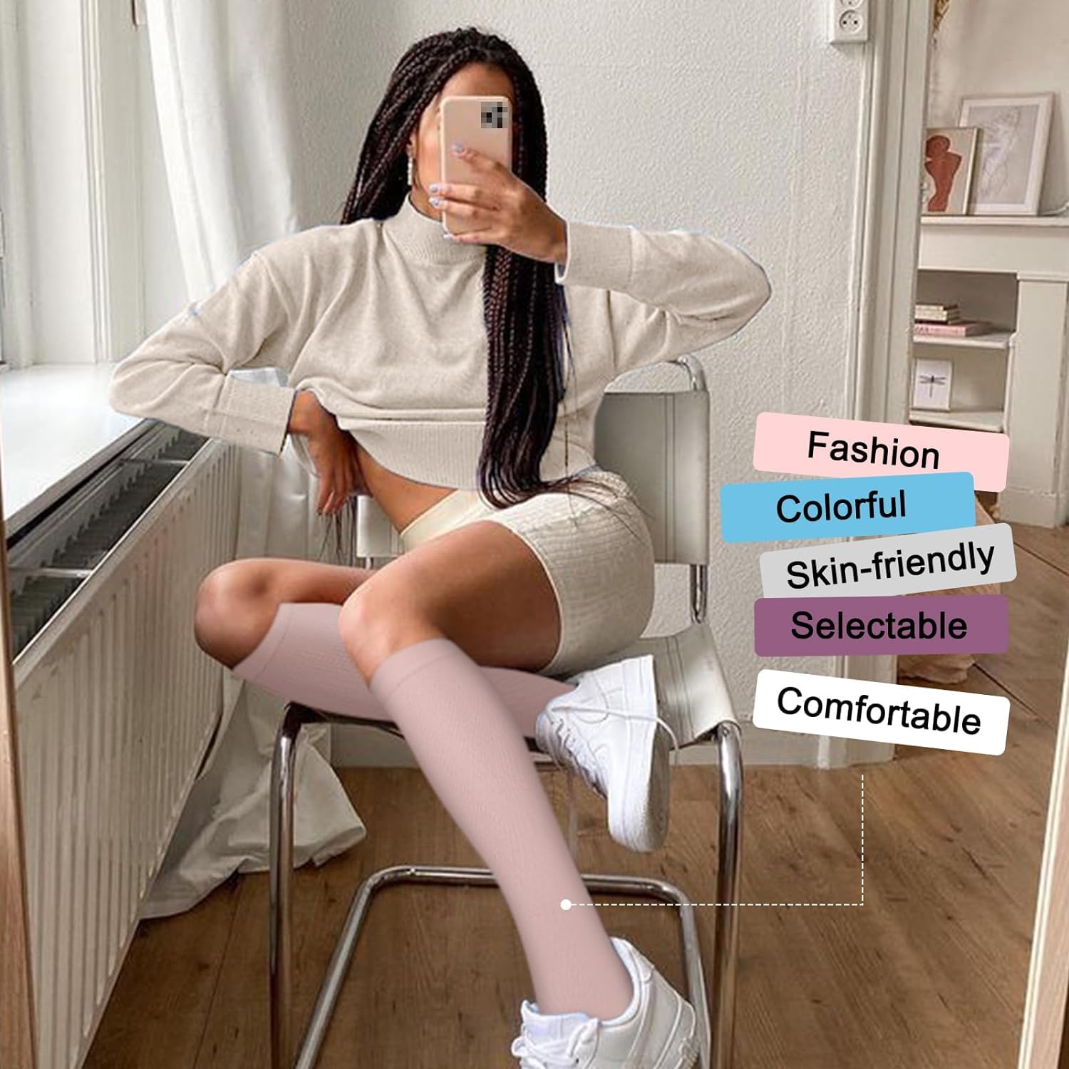 ACTINPUT Bas de Contention Femme et Homme，4 Paires Chaussettes de Compression pour Sportive, Cyclisme, Voyage en Avion, Course à pied, de Grossesse，de Vol et de Voyage