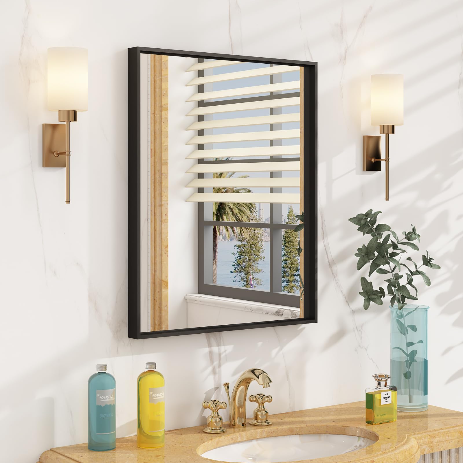LUSABE 16x20 Matte Black Framed Bathroom Mirror, Small Rectangle Wall Mirror, Rectangular Vanity Mirror Farmhouse, Anti-Rust, Tempered Glass, Shatter-Proof, Easy to Install Vertically/Horizontally