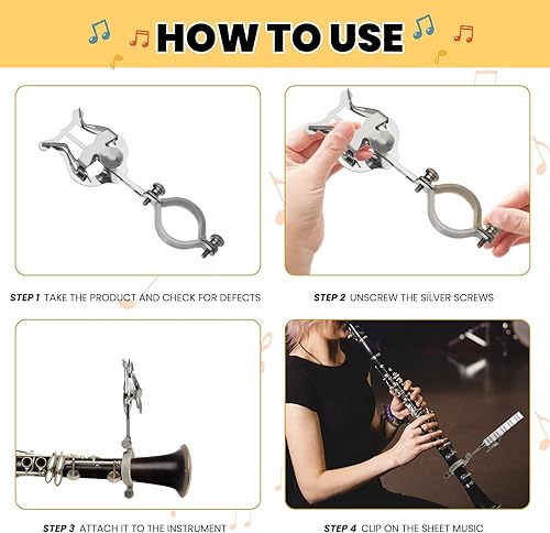 Miniatura 4 de YASUOA Paquete de 2 soportes de lira para clarinete plateado para banda de marcha soporte de lira musical de 6.02 pulgadas y accesorio para