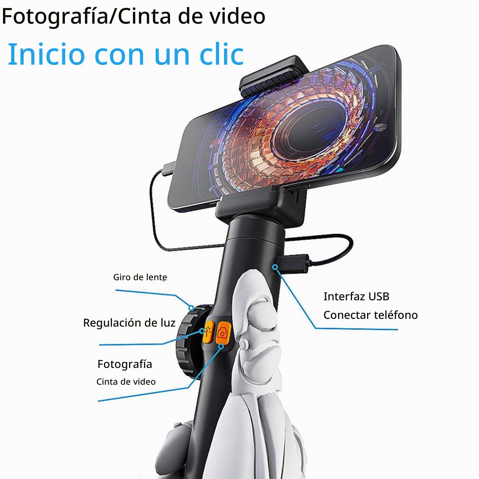 Endoscopio cámara de inspección, con lentes dobles, borescopio articulado de 360°, endoscopio con luz, lente de 6 mm IP67 sonda impermeable, 6 luces LED, para teléfonos Android/iOS (1 m/3,28 pies)