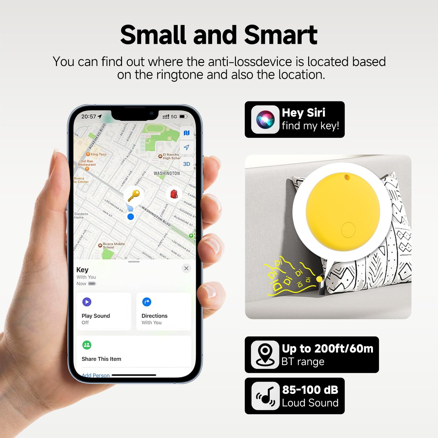 JTD Smart Air Tag Tracker: Bluetooth Localizzatore Chiavi Compatibile con Apple Dov’è App (solo iOS, NON per Android), trova oggetti per gatti (5pcs)