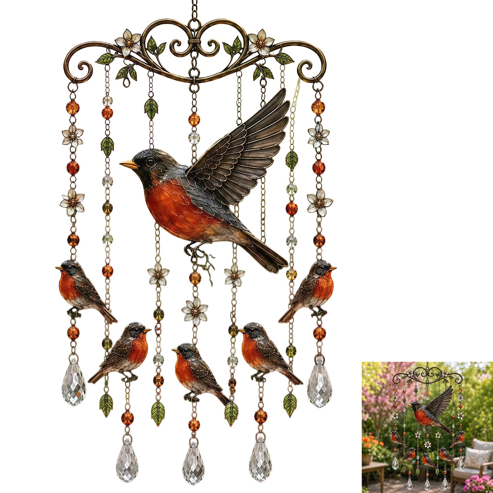Hummingbird Wind Chimes for Outside, Metal Windchimes Outdoors with Soothing Tone, Garden Porch Patio Yard Hanging Decor, Memorial Gift for Mom Grandma Women (#G)
