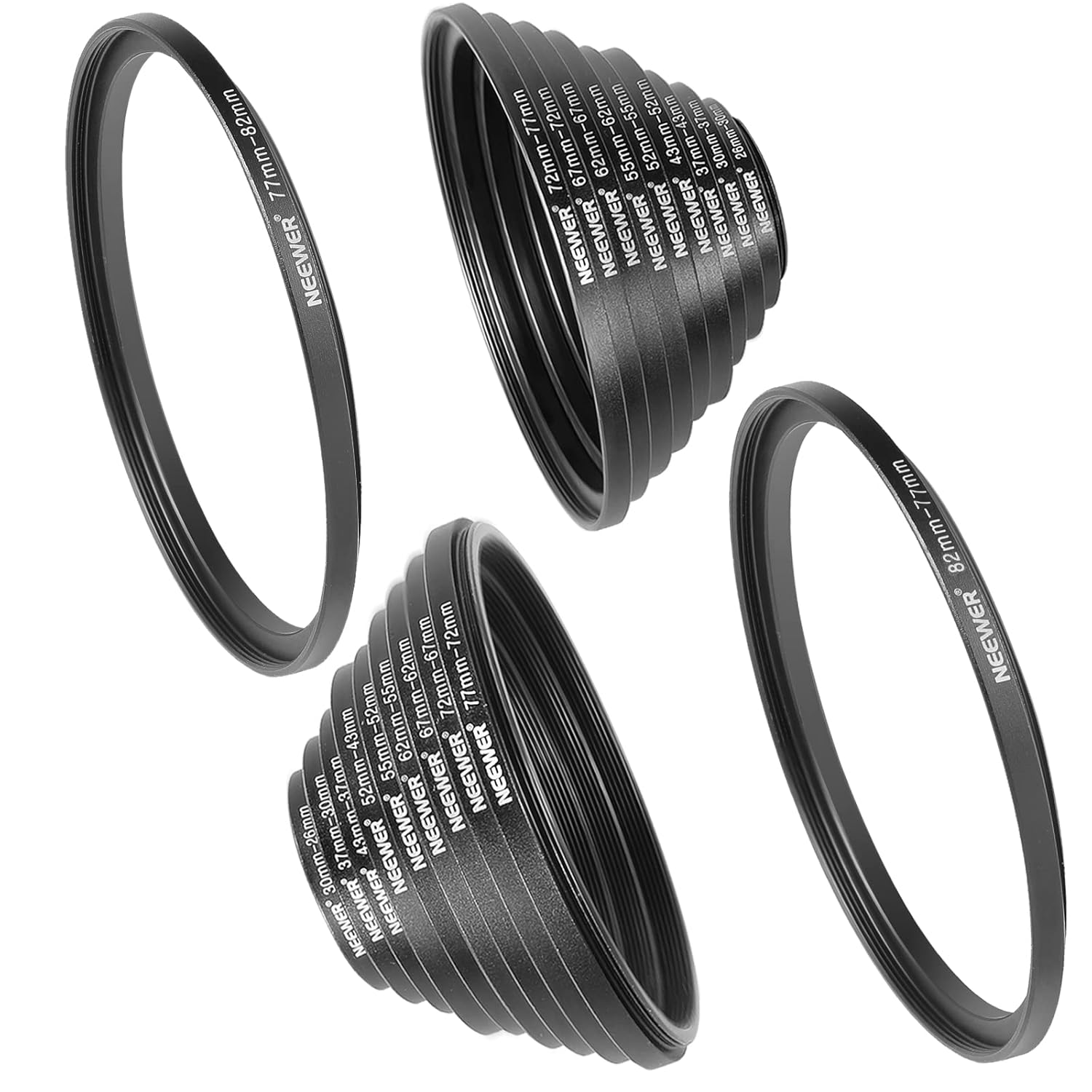 Neewer 20 Pieces Anodized Black Metal Lens Filter Adapter