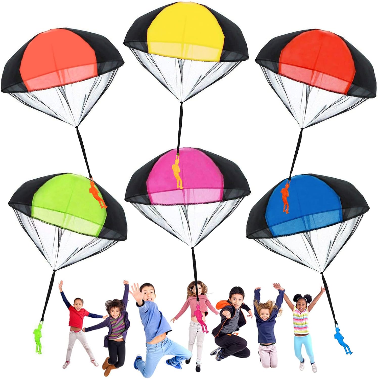 CLUEWR 6 Pack Parachute Toys for Kids, Tangle Free Throwing Hand Parachute Men Small