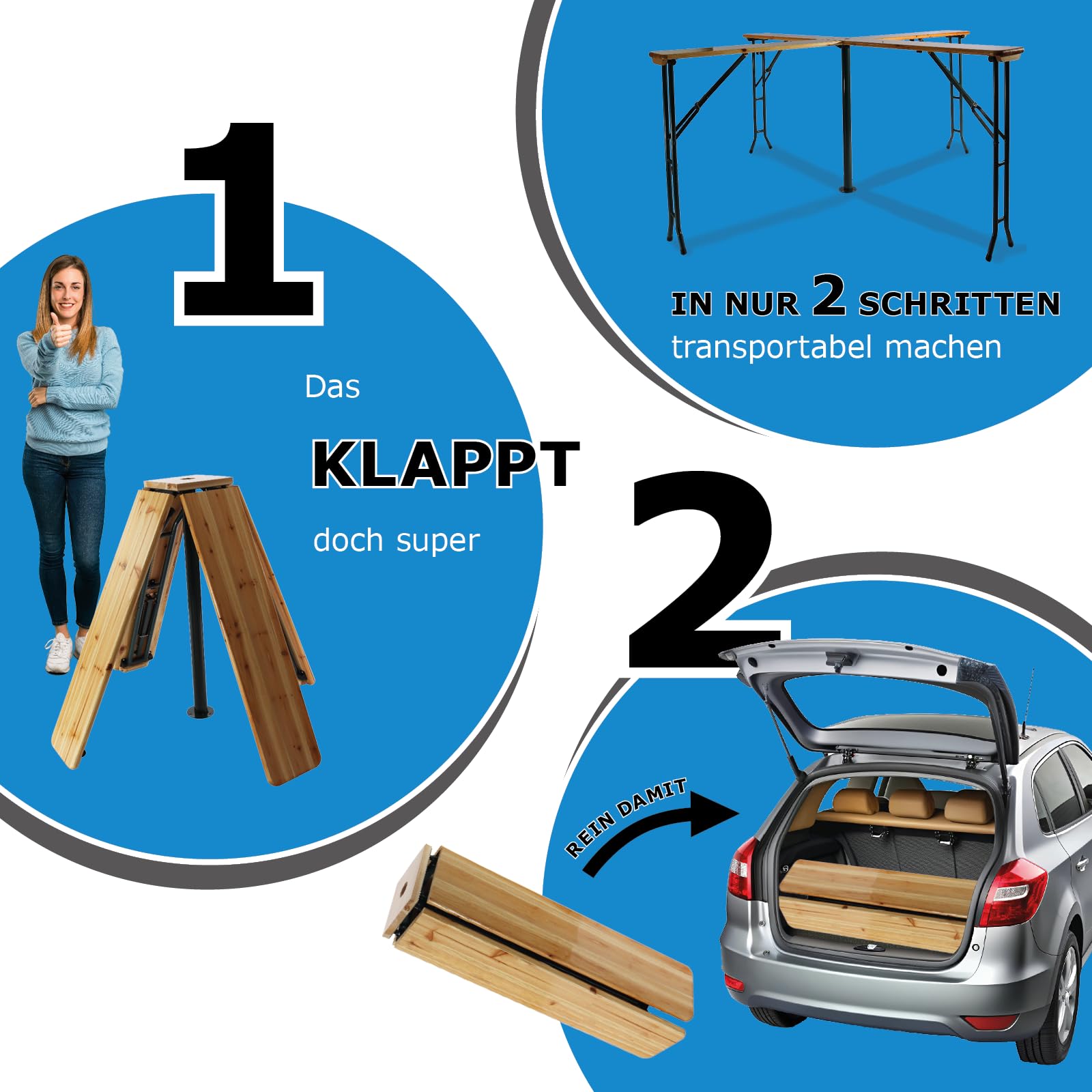 BITUXX Bierzeltgarnitur Festzeltgarnitur Biertisch Kreuztisch Stehtisch Quattro klappbar Kreuzform 241cm mit Schirmständer