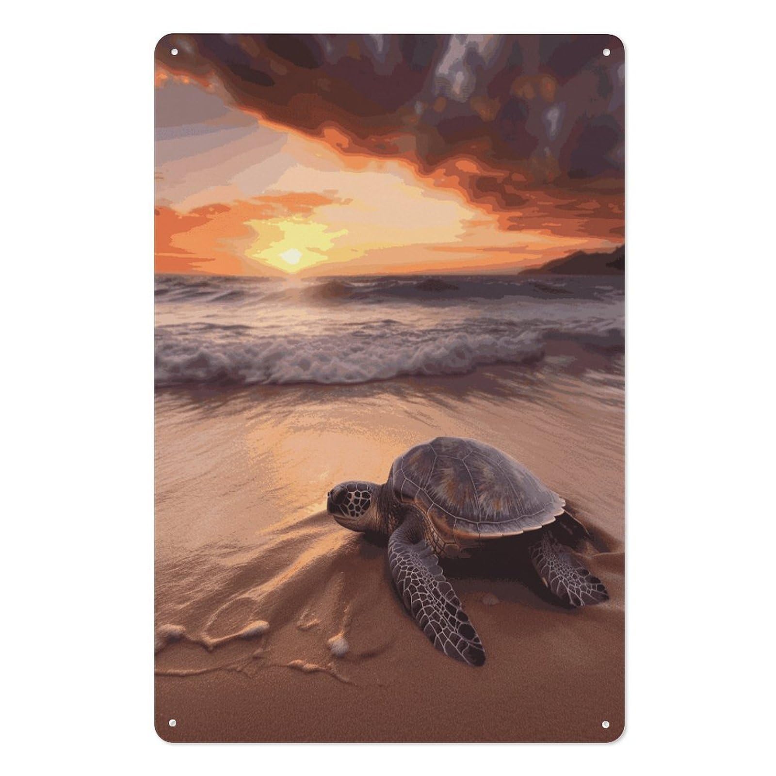 Adfgyerh Style Sea Turtle Sunset Tin Sign Hanging Art Prints,Wall Decor For Gifting And Party Decoration 7.9X11.8 Inch,Wall Art For Home Garden Greenhouse Living Room Bedroom Yard
