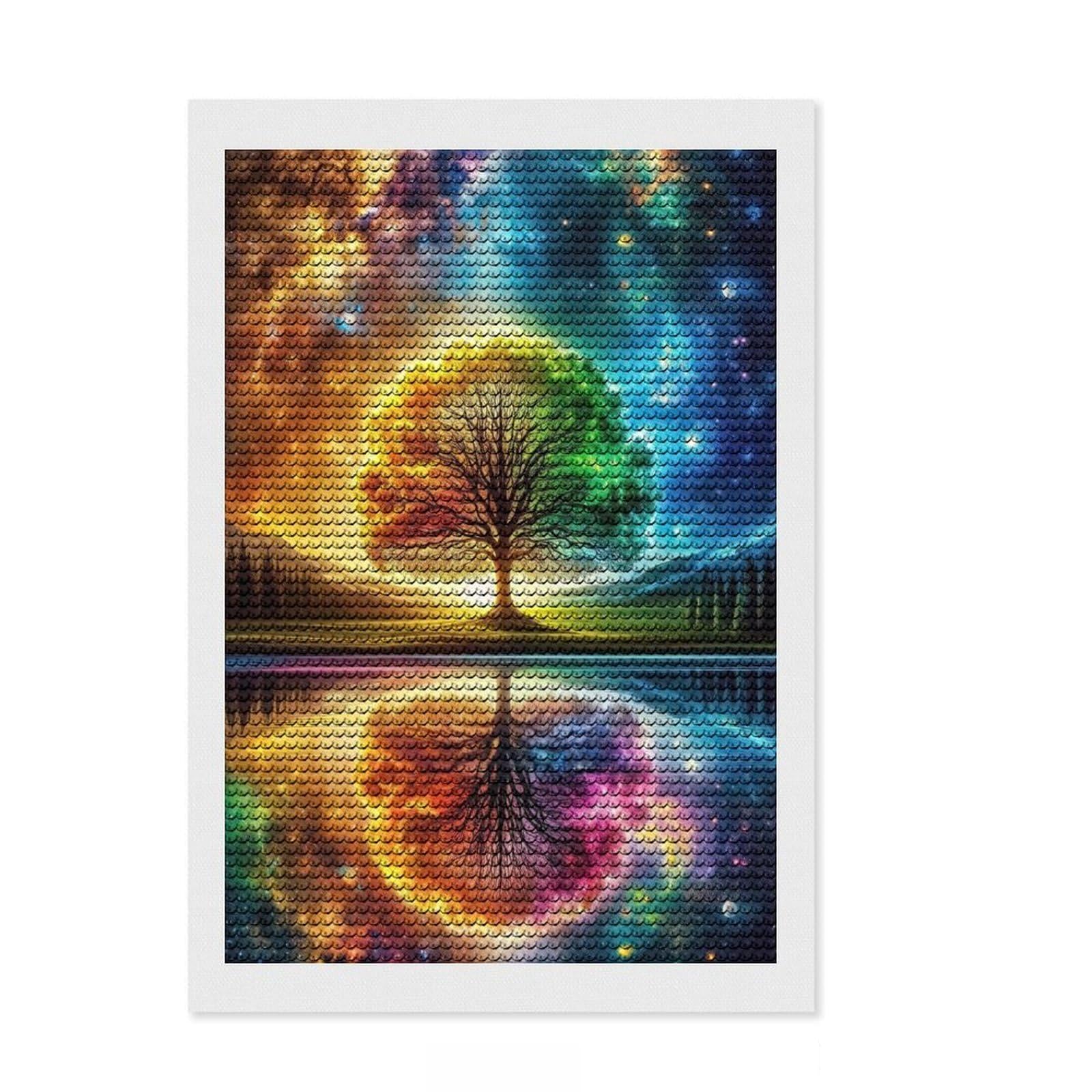 Junmoney Rainbow Tree Cosmic Diamond Painting Set 8"x12", Aesthetic Room Decor, Living Room Decor, Farmhouse Decor, Canvas Picture