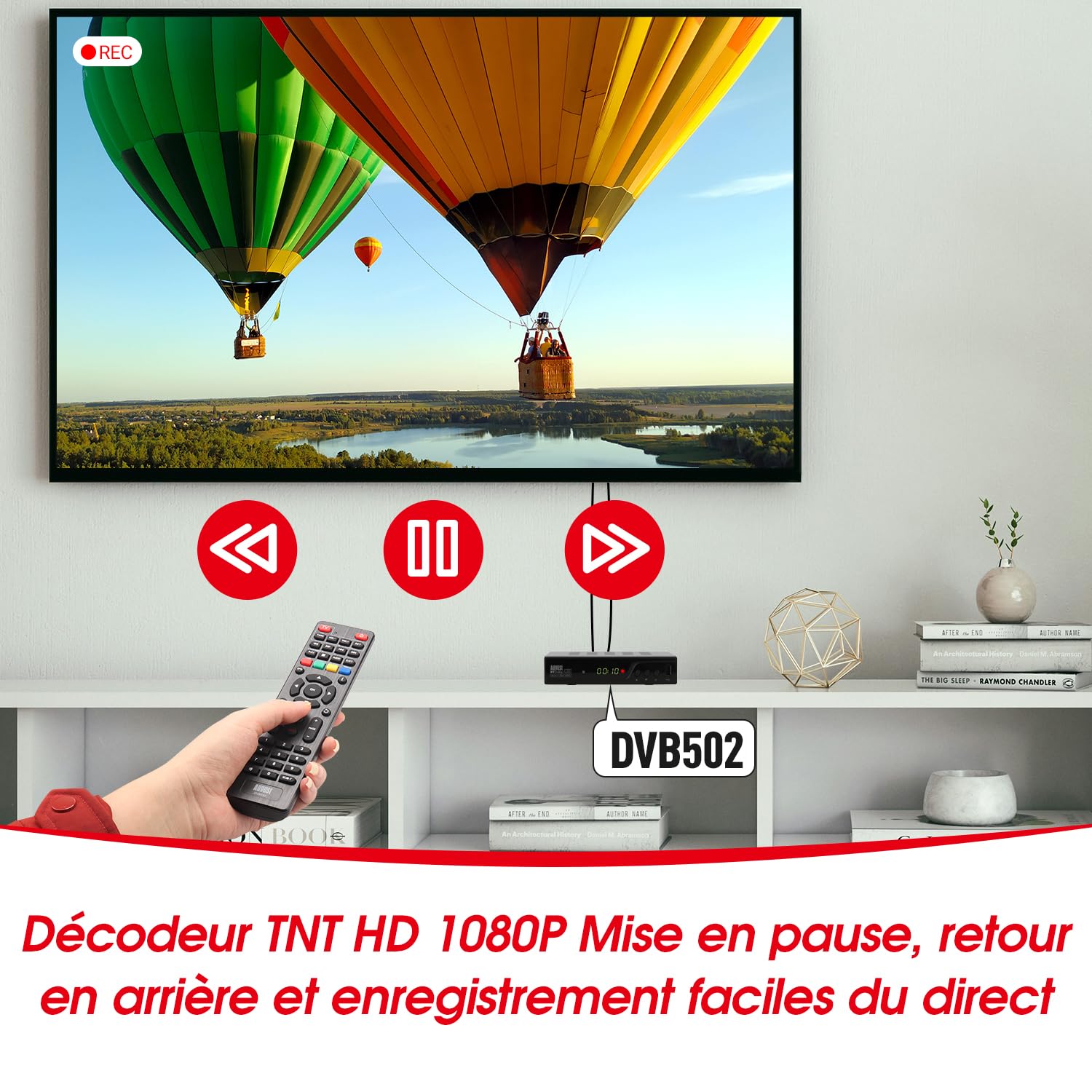 August DVB502 - Décodeur TNT HD avec Disque Dur de 256GB - TNT HD Double Tuner pour Regarder et Enregistrer simultanément, Guide TV sur 7 Jours, HDMI 1080P, Timeshift et Contrôle du Direct