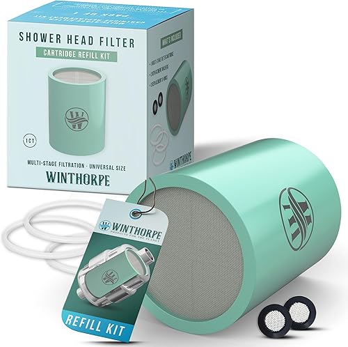 Winthorpe Filtro de ducha 99.99 % de eliminación de cloro, filtro de cabezal de ducha de larga duración para cabello teñido, sin rellenos, solución