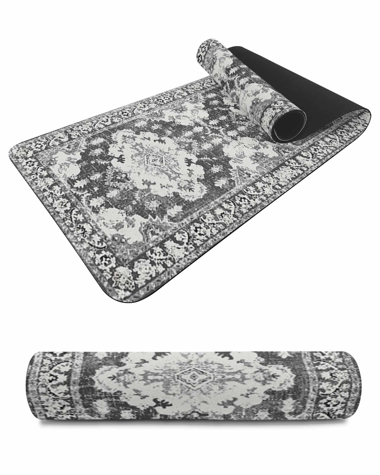 Debedcor Heat Proof Table Pads Waterproof Decorative, Grey Boho Non-Slip Table Countertop Protector, Ethnic Southwestern Vintage Floral Insulation Mat for Dining Room, 48 x 12 Inches