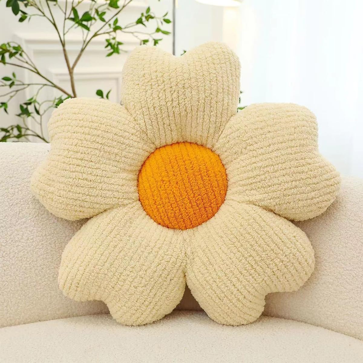 UKadou Flower Pillow Flower Shaped Seat Cushion 19.7In White Flower Floor Pillow Home Decoration Plush Sofa Cushion (White)