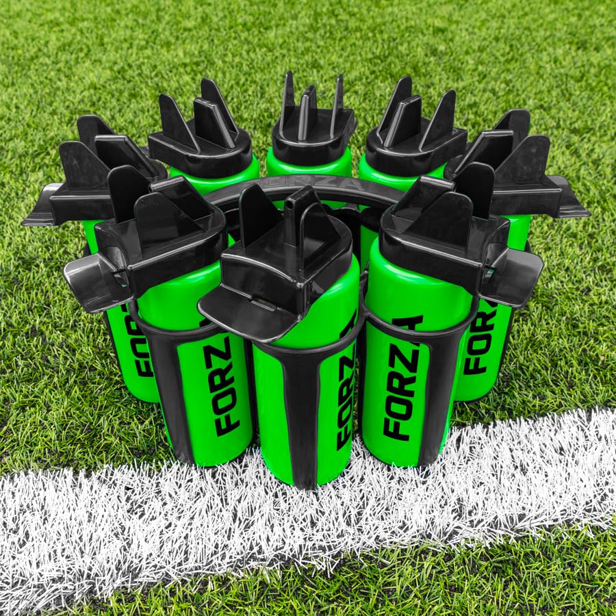 FORZA Water Bottles + Carrier Set [8x Bottles] | Hygeine [1L] or Sports Bottle [750ml] with Stackable Carrier for Football, Rugby, Training, Gym & Teams (Green, Hygeine Bottles)