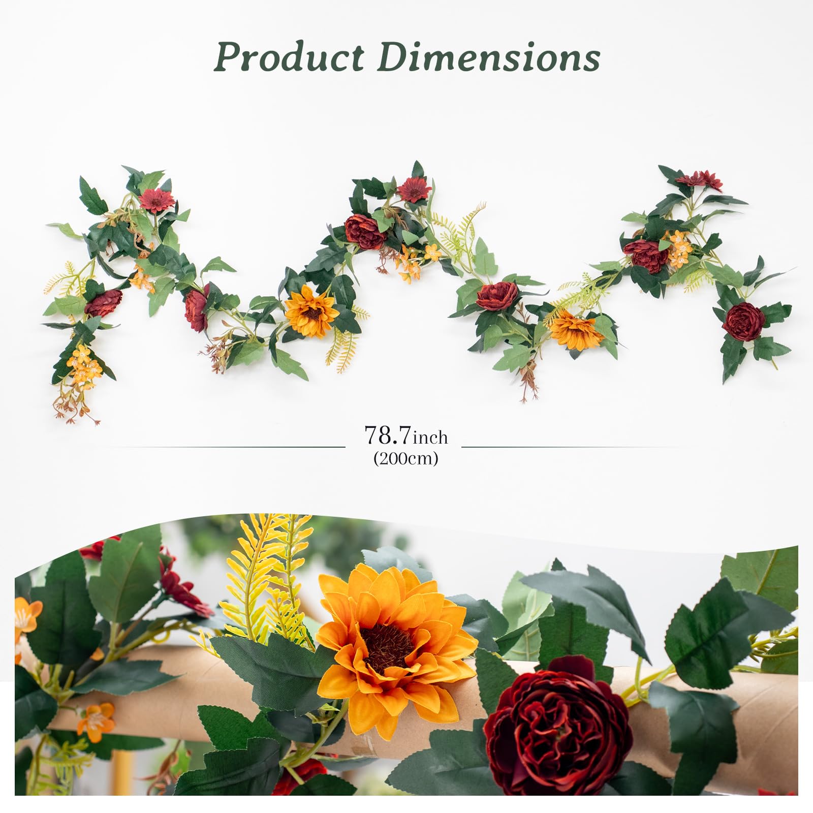 MAKHOT Künstliche Eukalyptus-Girlande mit Blumen, künstliche Rose, Schleierkraut, Rosengirlande, Dekoration, Blumengirlande, grüne Girlande für Hochzeit, Zuhause, Tischdekoration, Weiß, 3,5 m, 2 Stück