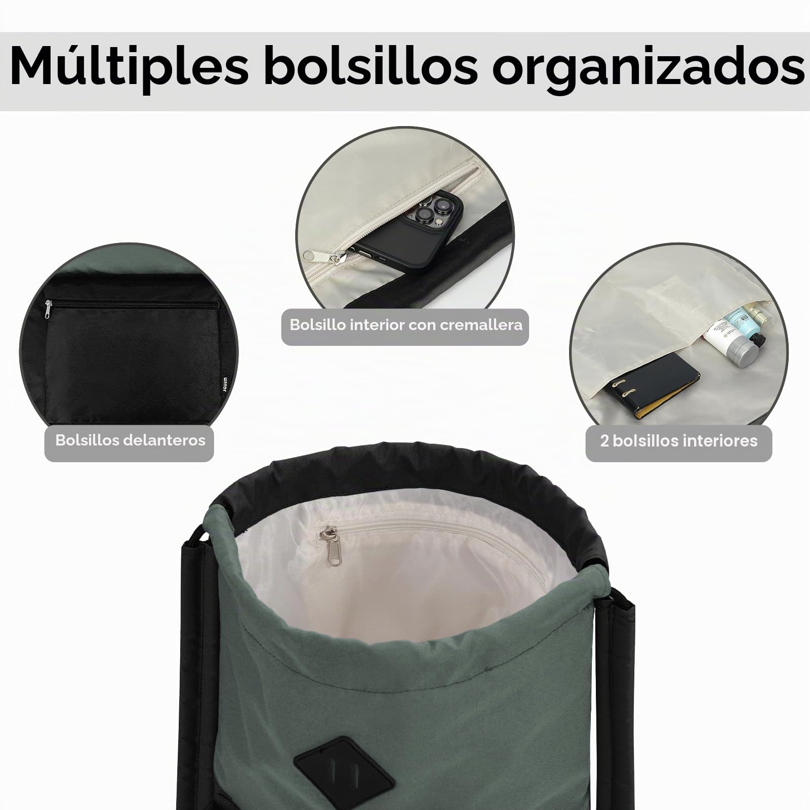 WANDF Mochila con cordón, bolsa deportiva para gimnasio con compartimento húmedo, bolsa resistente al agua cordón para hombres y mujeres (negro con hombrera)