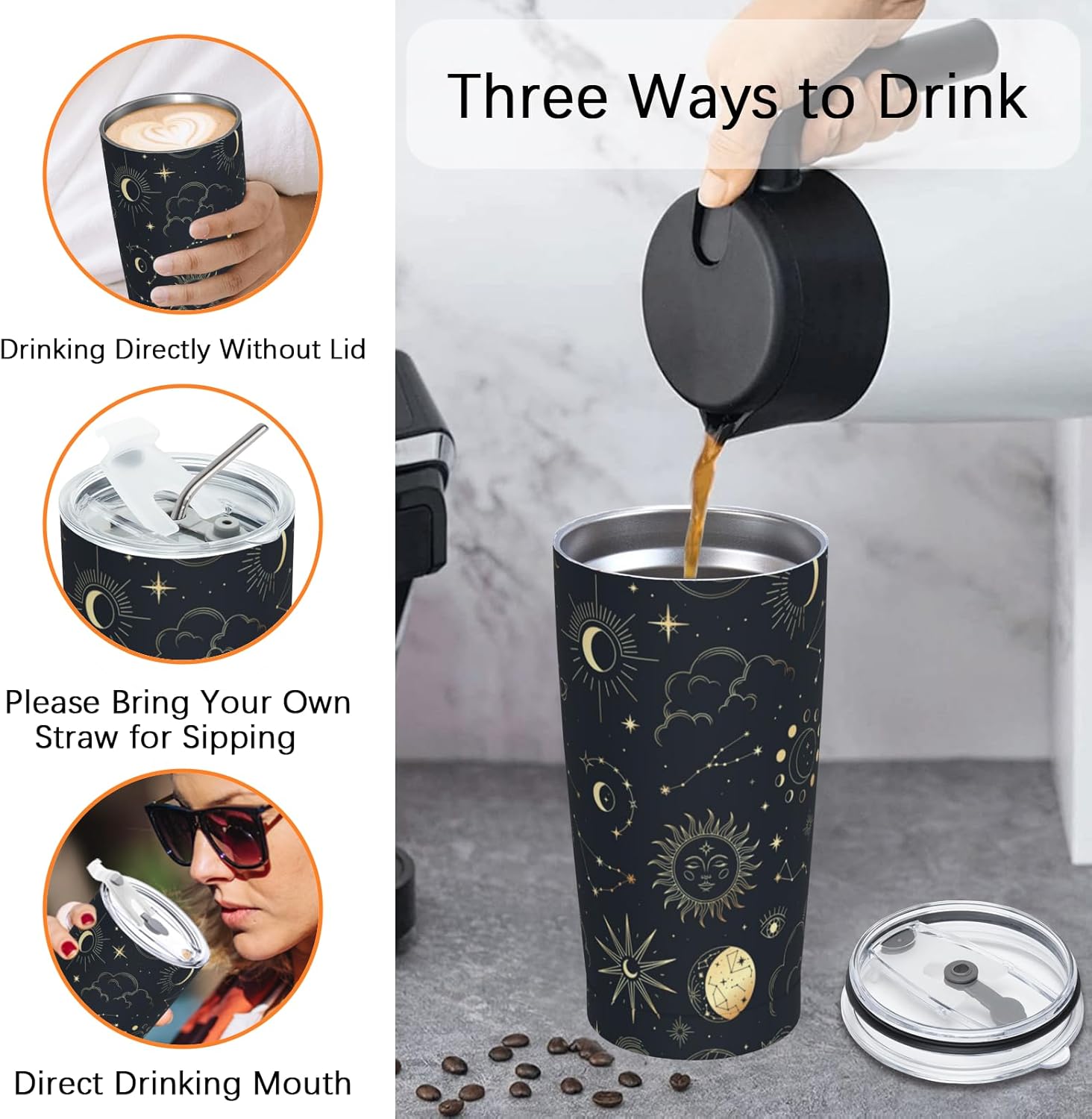 Sun and Moon Goth Stainless Steel Tumbler 20 Oz, Magic Eyes Astrolabe Thermal Vacuum Insulated Travel Mug with Lid - Holiday, Birthday & Christmas Gift for Men, Women, Friend, Sister, BFF - Image 5