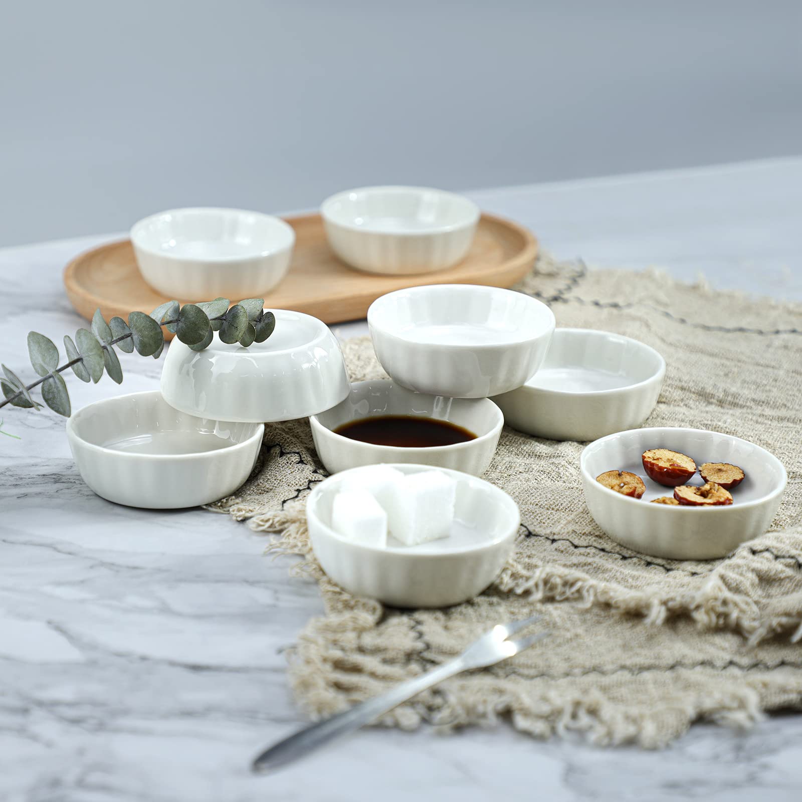 SOCOSY Okrągłe wielofunkcyjne pionowe paski ceramiczne naczynie na sos naczynie przyprawy naczynie sushi miska do dipów talerze na przystawki serwowanie danie spodki miska (zestaw 20 szt.)