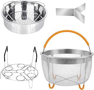 yidenguk 4 Pièces Ensemble de Panier à Vapeur, Panier à Vapeur en Acier Inoxydable 304 avec Poignée Recouverte de Silicone, Support à Vapeur pour œufs, Diviseur pour Autocuiseur Instant Pot 6, 8 QT