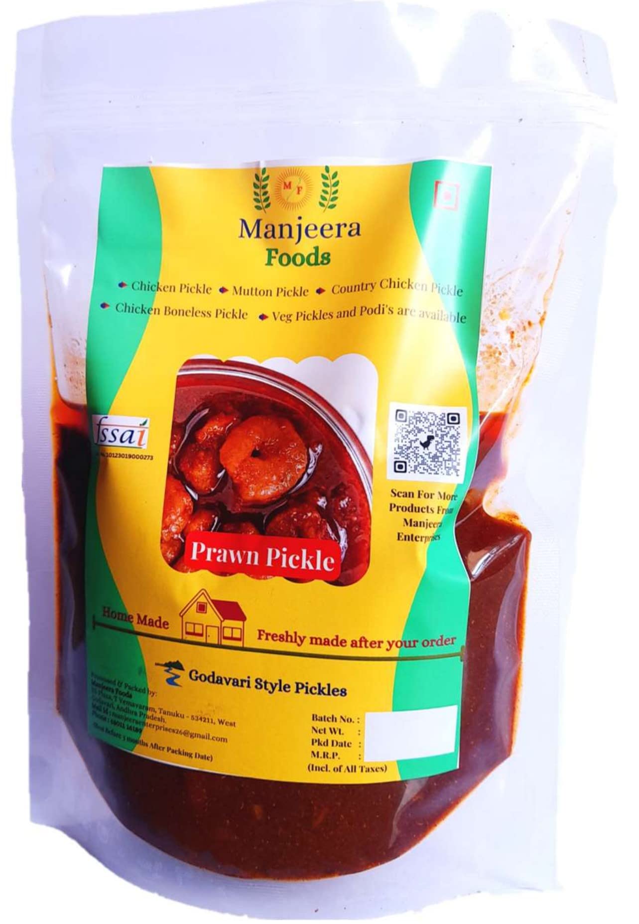 Prawn Pickle/Andhra Prawn Pickle (ఆంధ్ర రొయ్యల ఆవకాయ)/ Godavari Style/Home Made/Manjeera Foods (500 GM)