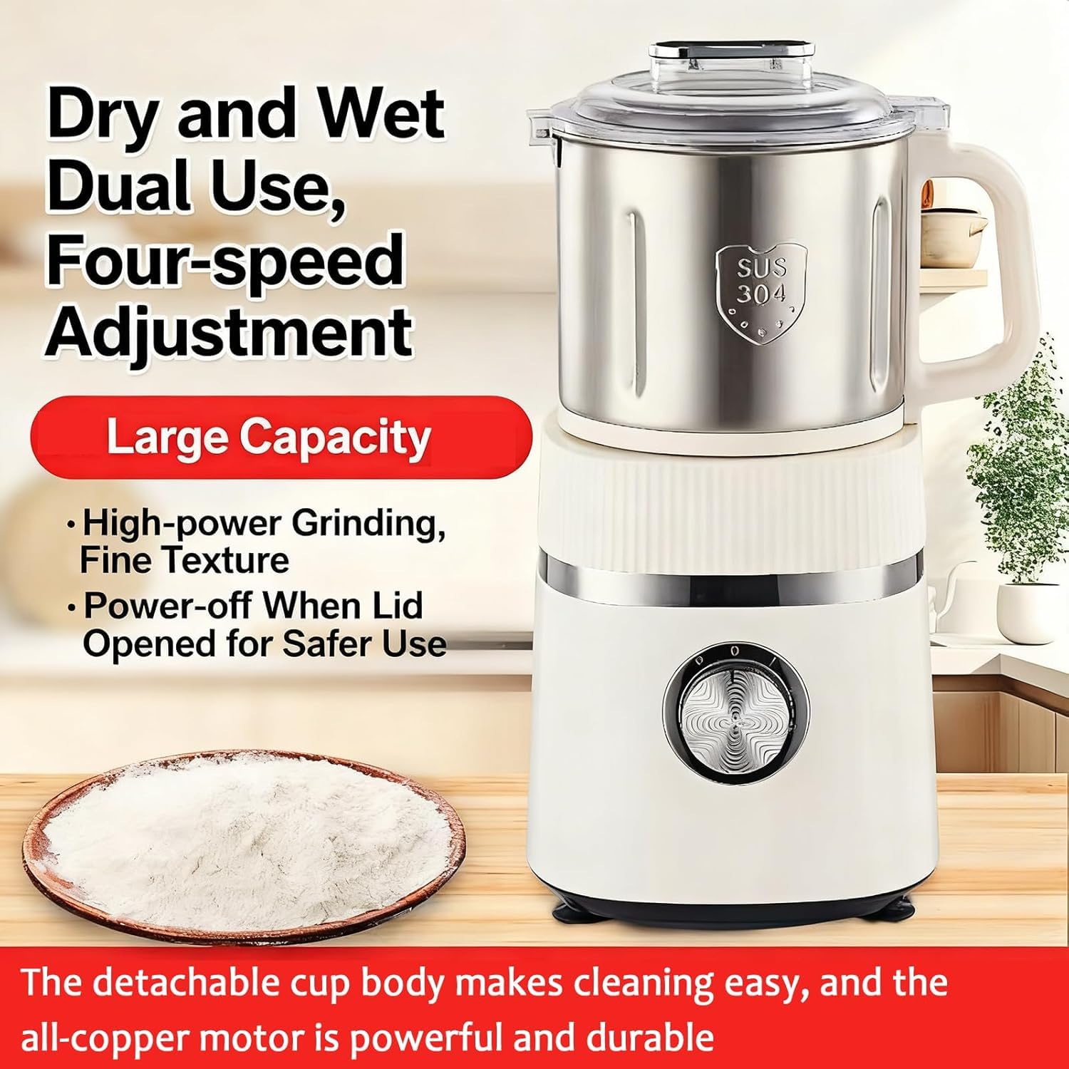 Premium Electric Spice and Grain Grinder 26000 RPM Miska ze stali nierdzewnej Regulowana grubożność Szybkie frezowanie orzechów kawy Zioła łatwe do czyszczenia kompaktowa konstrukcja