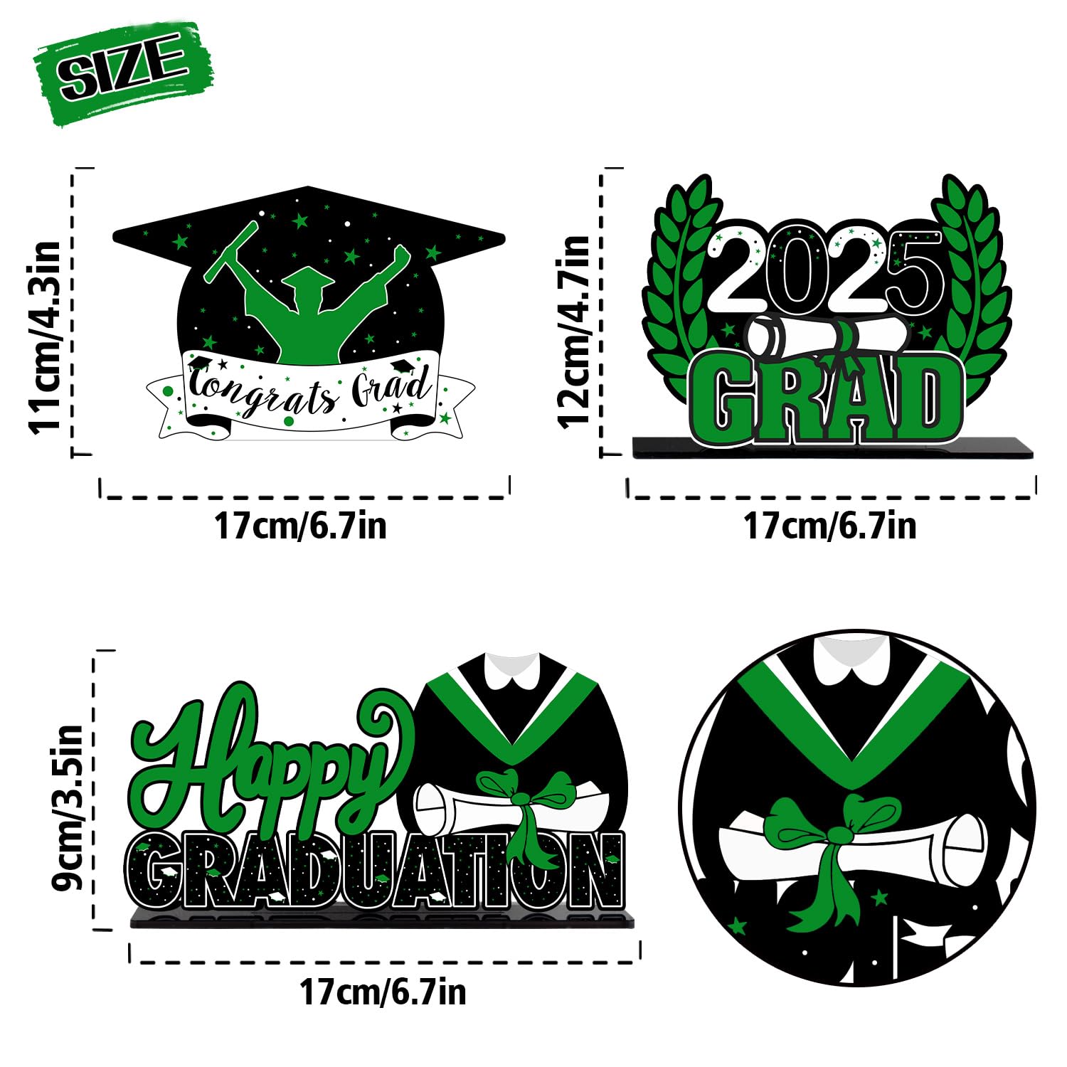 LINGTEER Class of 2025 Graduation Party Decorations - 3Pcs Congrats Grad 2025 School Graduation Acrylic Table Centerpieces Gift Stand Decorations - Green.