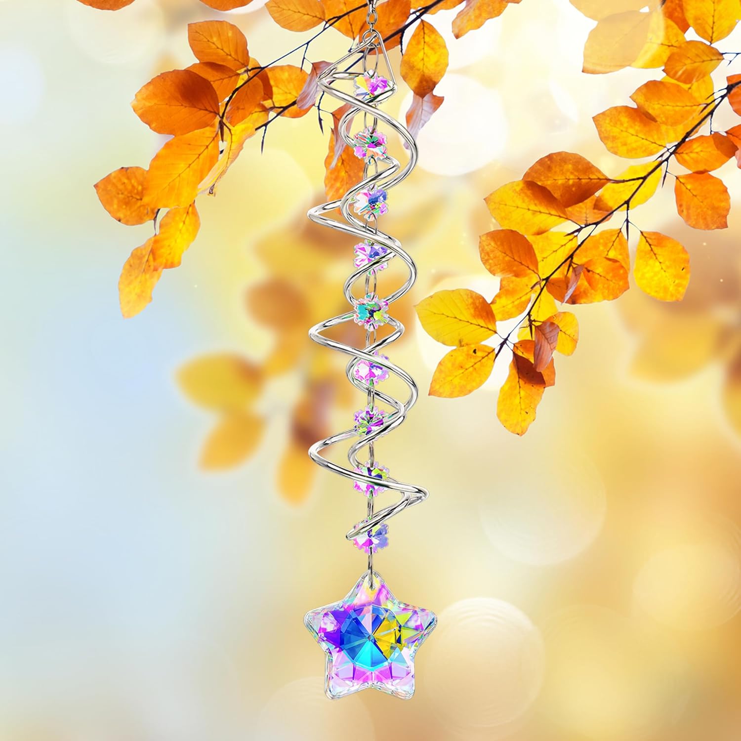 H&D HYALINE & DORA 21inch Crystal Suncatcher for Window Hanging Double-Spiral Design Gazing Ball Spiral Tail Wind Spinners Sun Catchers Rainbow Maker Indoor Outdoor Christmas Decoration - Image 5