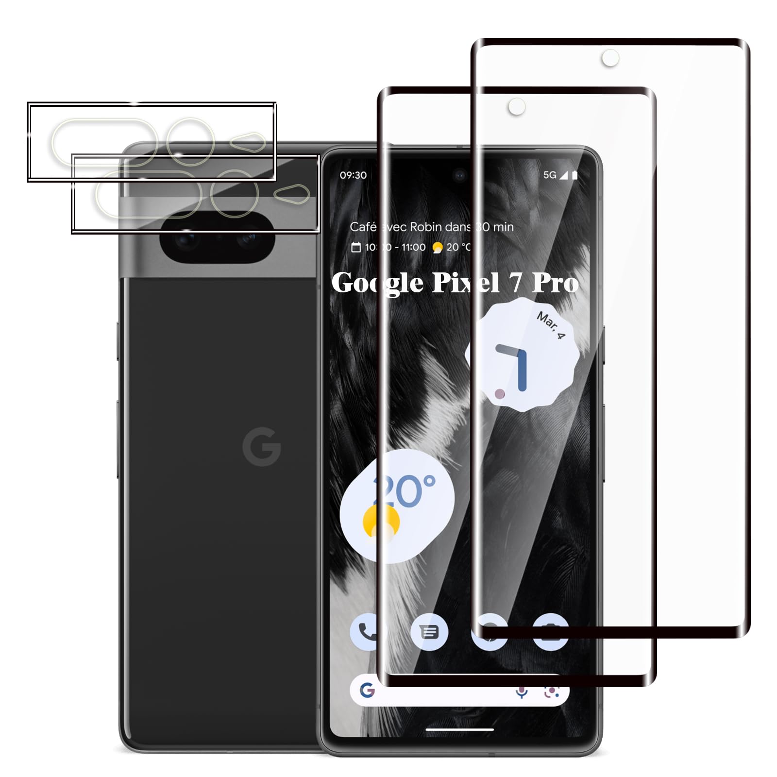 Jinshiweikai 4 Pezzi, 2 x Pellicola Vetro Temperato per Google Pixel 7 Pro e 2 x Pellicola Vetro Protettiva Fotocamera Posteriore,3D Copertura Totale,Durezza 9H,Antigraffio,HD Chiaro