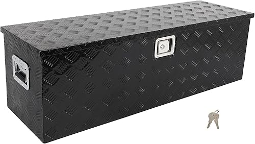 SCITOO Caja de herramientas resistente para caja de camión de 49 pulgadas para recoger remolques de caravana, almacenamiento rectangular negro con