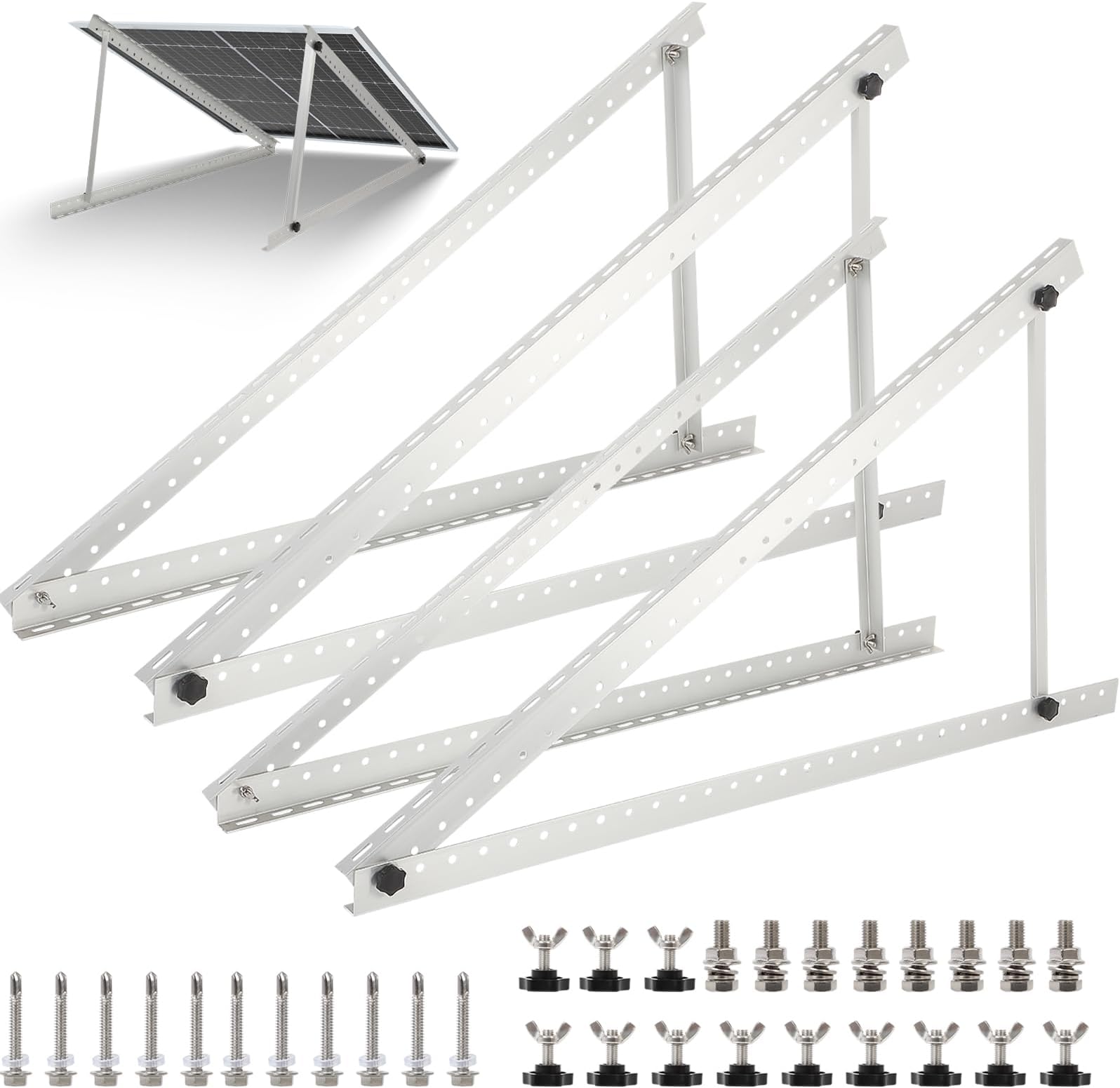 2 Set Solar Panel Mount Brackets, 45inch Adjustable Mounting Brackets with Foldable Tilt Legs Ideal for 1-2pcs 100 200 300 400 Watt Solar Panel for RV, Trailers, Roof Rack, Boat, Off-Grid Systems