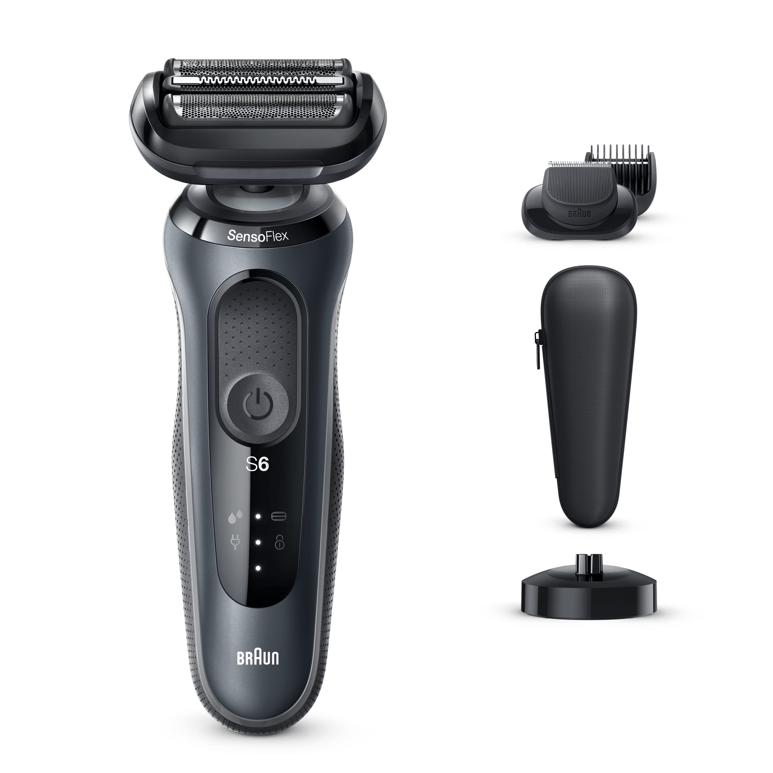 Series 6 Electric Shaver With Beard Trimmer, Charging Stand & Travel Case, 100% Waterproof, Wet & Dry, UK 2 Pin Plug, 60-N4500cs, Grey Razor, Rated Which Best Buy