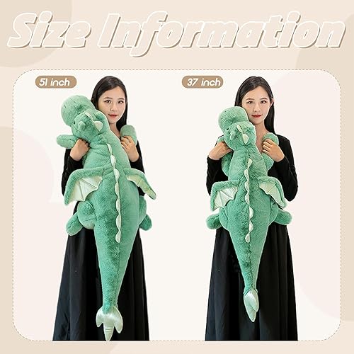 Miniatura 4 de ARELUX Lindo dragón de peluche de animales de peluche, suave peluche de pterosaurio verde mullido, almohada de dinosaurio con alas para niños y