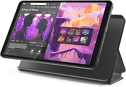 Lenovo Tab One - 2025 - Tablet - 2 alto-falantes com Dolby Atmos - tela HD IPS de 22.1 cm - 4 GB de memória - 64 GB de armazenamento - MediaTek Helio G85 - capa fólio incluída - Luna Grey