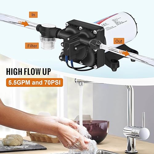 Miniatura 2 de YOUNGTREE Bomba eléctrica de transferencia de agua de 110 V CA 5.5 GPM, 70 PSI, bomba de diafragma de presión de agua de 110 voltios, bomba de