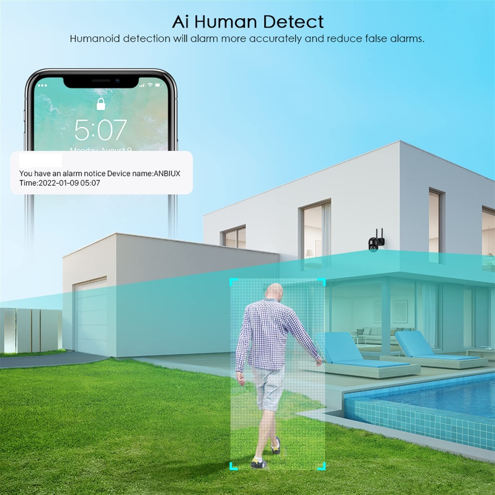 cámara de seguridad gran angular, Cámara IP 4K 8MP Wifi 5MP H.265 Cámara PTZ inalámbrica for exteriores AI Tracking 3MP HD Cámara de seguridad 1080P CCTV Vigilancia P2P iCsee con diseño de amplificado