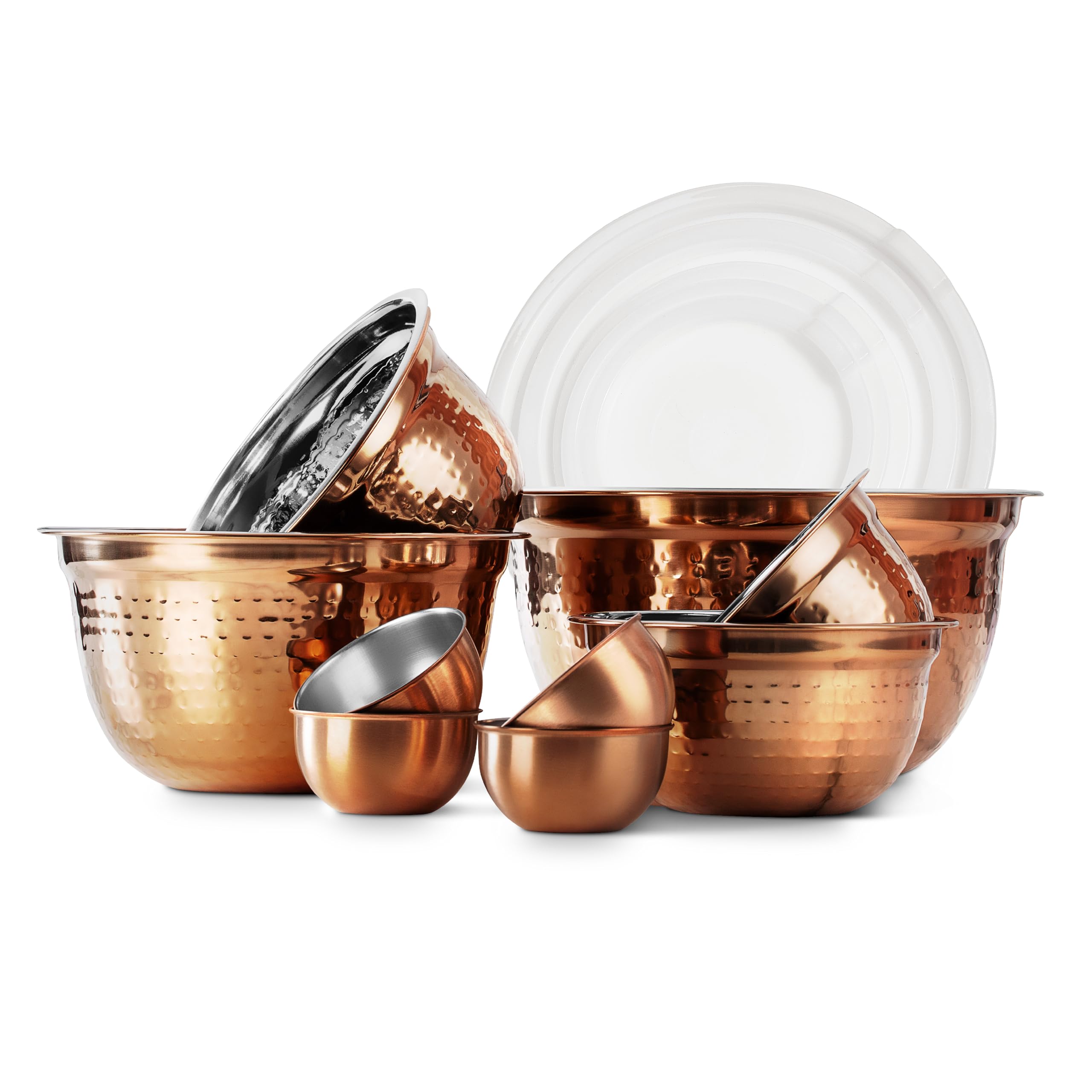 COOK WITH COLOR 18 Piece Mixing Bowls Set with Airtight Lids, Handcrafted Stainless Steel Bowls, Food Storage Containers, Meal Prep, Nesting Salad Bowls For Cooking, Baking, Kitchen, Copper - Hammered
