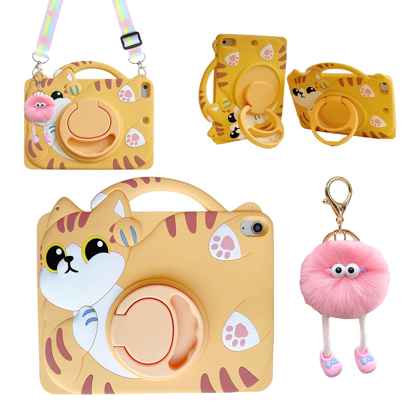 3D Cute Vivid Cat Case for iPad mini 7 (A17 Pro) 2024/Mini 6 2021 8.3 inch,Kawaii Cartoon Character Pretty Cat Soft Silicone Rotating Stand Case with