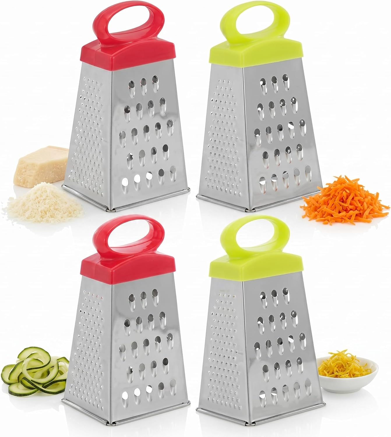 Joinpaya 4 Pcs Mini Box Grater for Kitchen, Stainless Steel 4-Sided Food Grater with Handle, Small Manual Cheese Slicer Shredder for Cheese Carrot,Ginger, Garlic, Chocolate