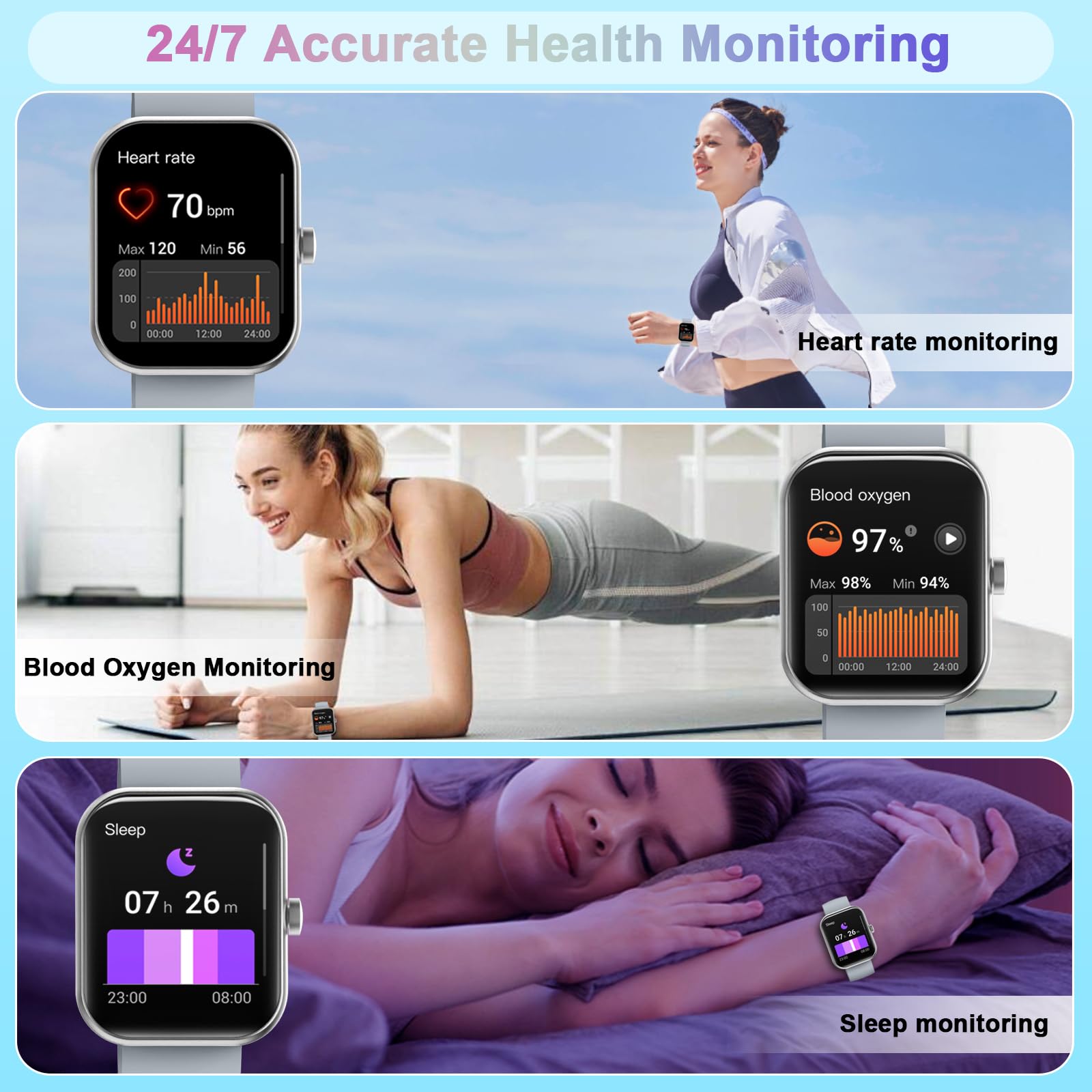 Motast Smartwatch Uomo Donna, 1.96" Orologio Smartwatch con Effettua/Risposta Chiamate, 112+ Sportive Smart Watch con Contapassi, Sonno/Cardiofrequenzimetro, IP68 Impermeabile Fitness Tracker, Grigio