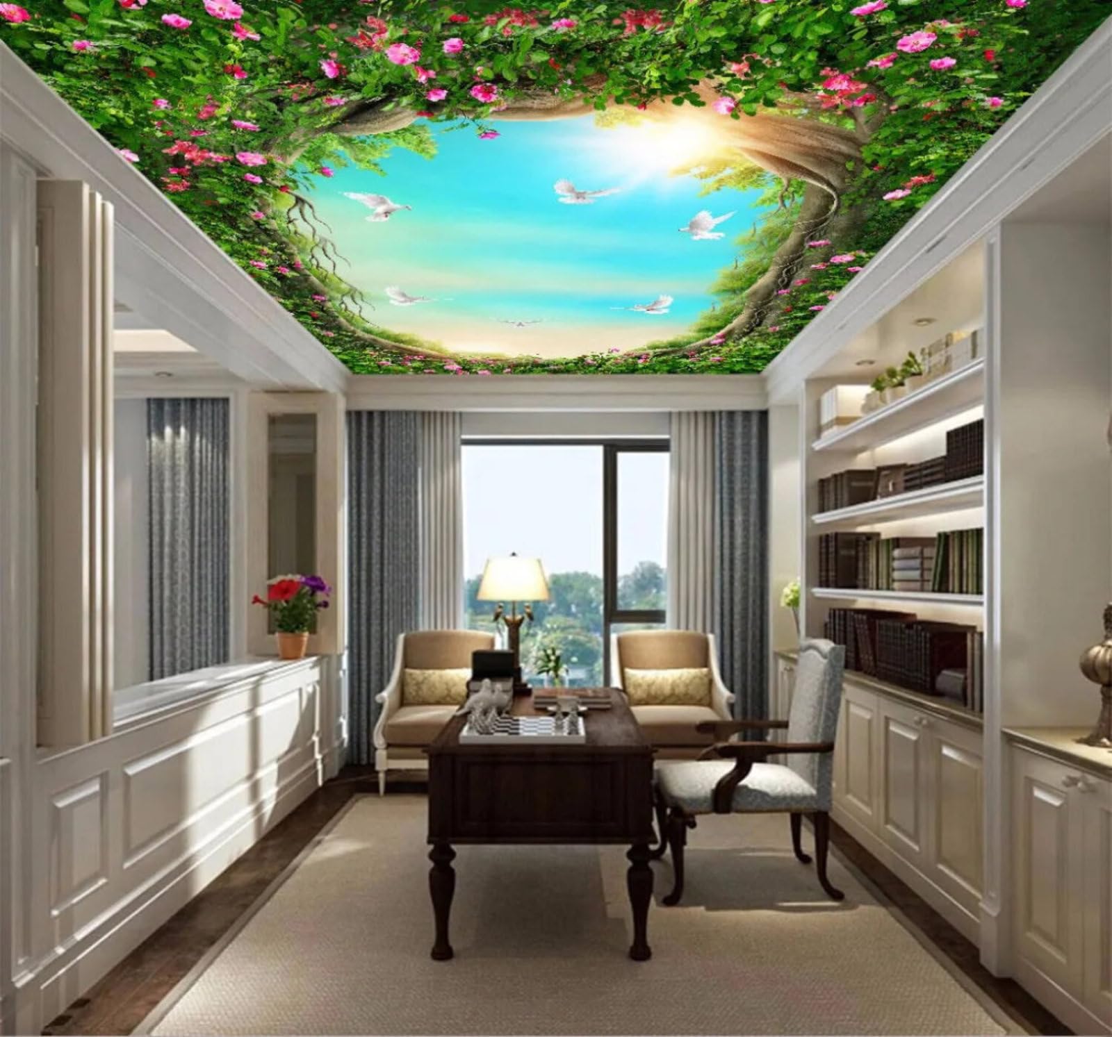 Wallpaper-3D-Xlm 250Cm×170Cm(B×H) Fresh Sky Plants Flowers Vines 3D Wallpaper Easy Install Feature Office Living Room Sofa Bedroom Tv Background Wall Decoration-250Cm×170Cm
