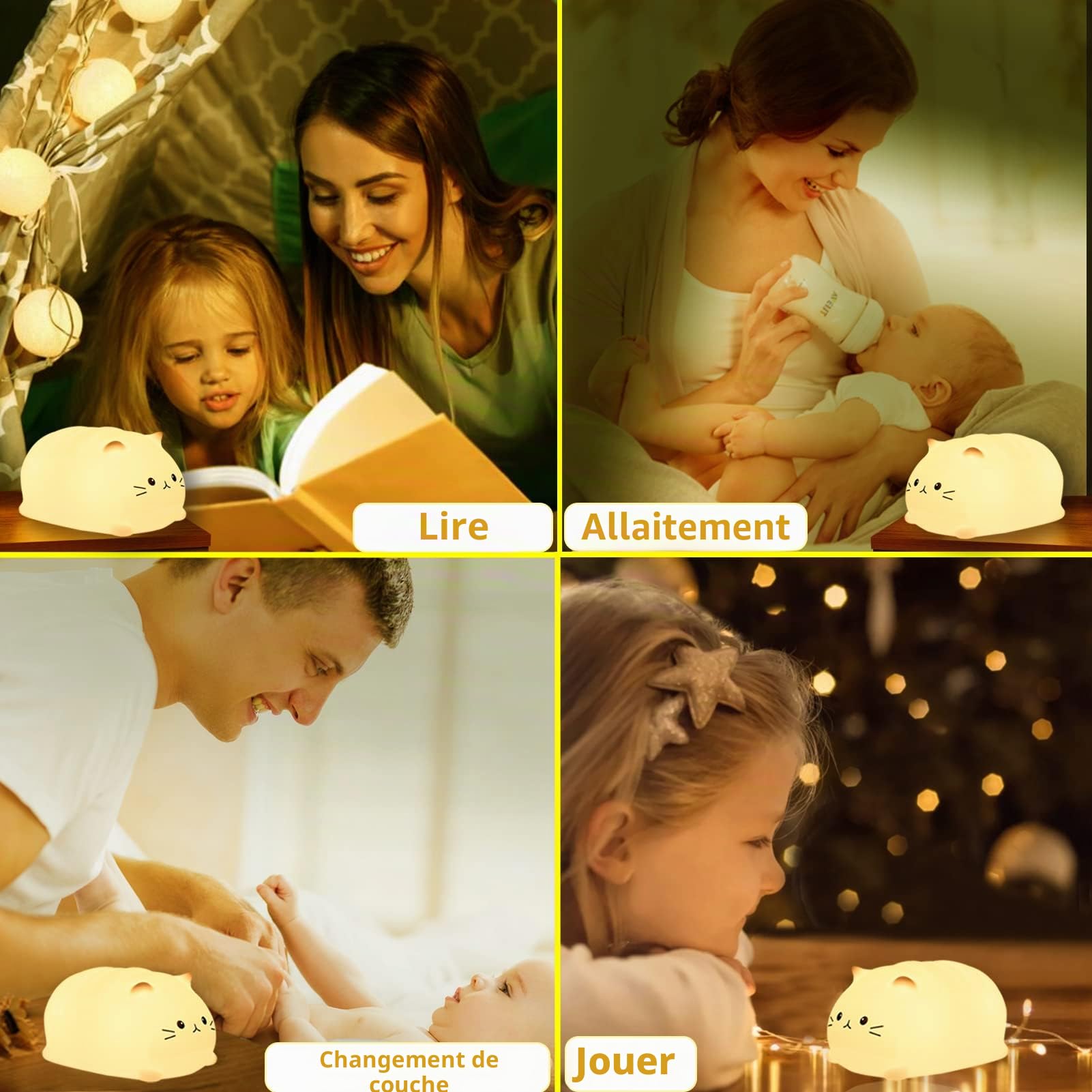 LOVERUIS Veilleuse Enfant, Veilleuse Bébé Lampe de Chevet, Contrôle Tactile 7 Couleurs Chats Veilleuse Kawaii, Veilleuse Enfant Rechargeable Cadeau Bebe Fille