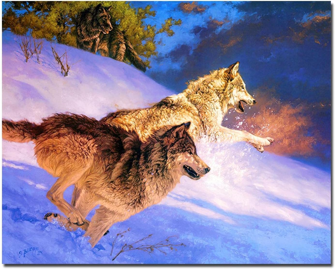 Amazon Co Jp 壁パネル絵画50x100cmフレームレスオオカミとオオカミの戦いキャンバス絵画ポスターと印刷壁アート写真リビングルームの家の装飾 ホーム キッチン
