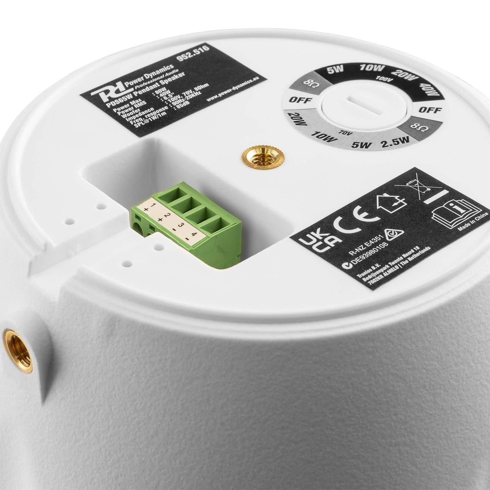 Power Dynamics PDS65W Enceinte à Suspendre 100V/80W Blanc Haut-Parleur 2 Voies Montage Mur Plafond ABS Robuste