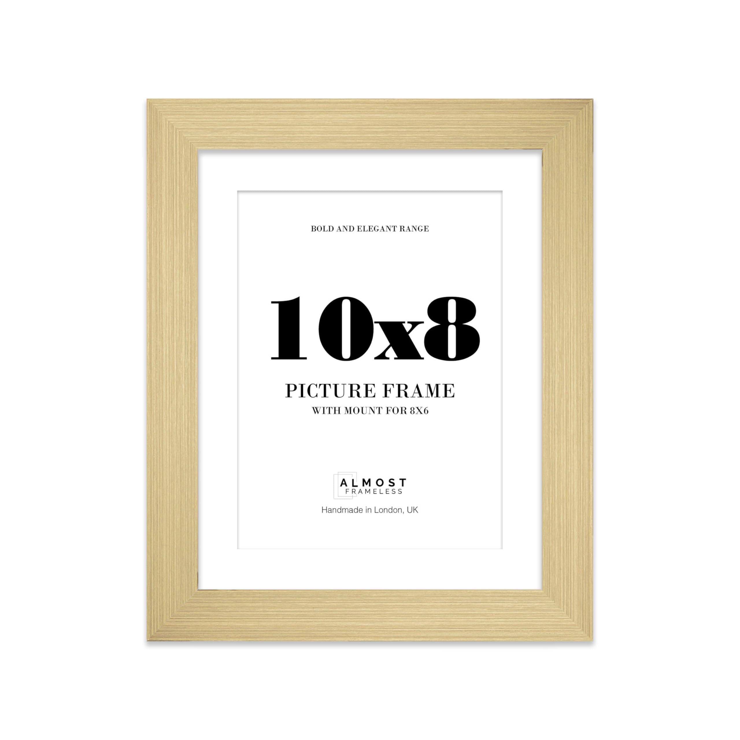 10x8 Gold Frame With Mount for 8x6 Pictures 28mm Edge Portrait and Landscape Display with Wall Hooks and Kickstand, 1 Pack