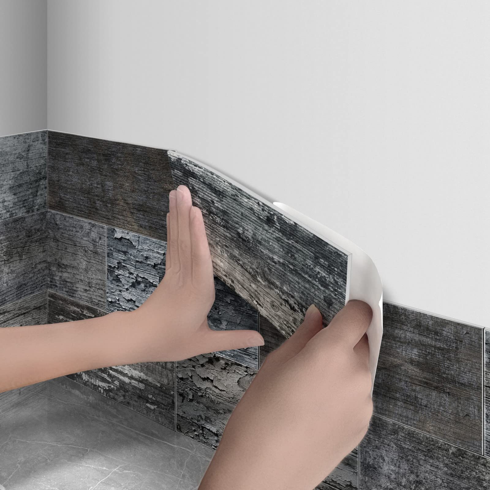 Drewniane naklejki na płytki, wodoodporne, efekt 3D, samoprzylepne naklejki ścienne do łazienki i kuchni, dekoracja schodów, opakowanie 10 sztuk, 10,16 x 20,32 cm