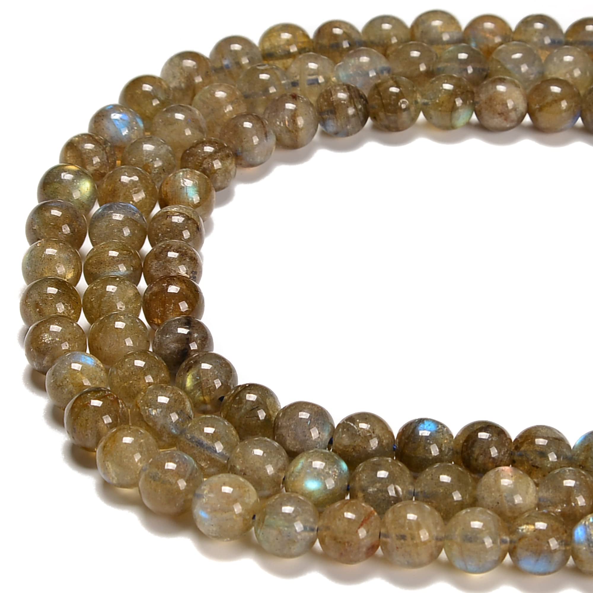 JM Design Golden Labradorite Smooth Round Beads Size 7.5-8mm 15.5'' Strand for Jewelry Making