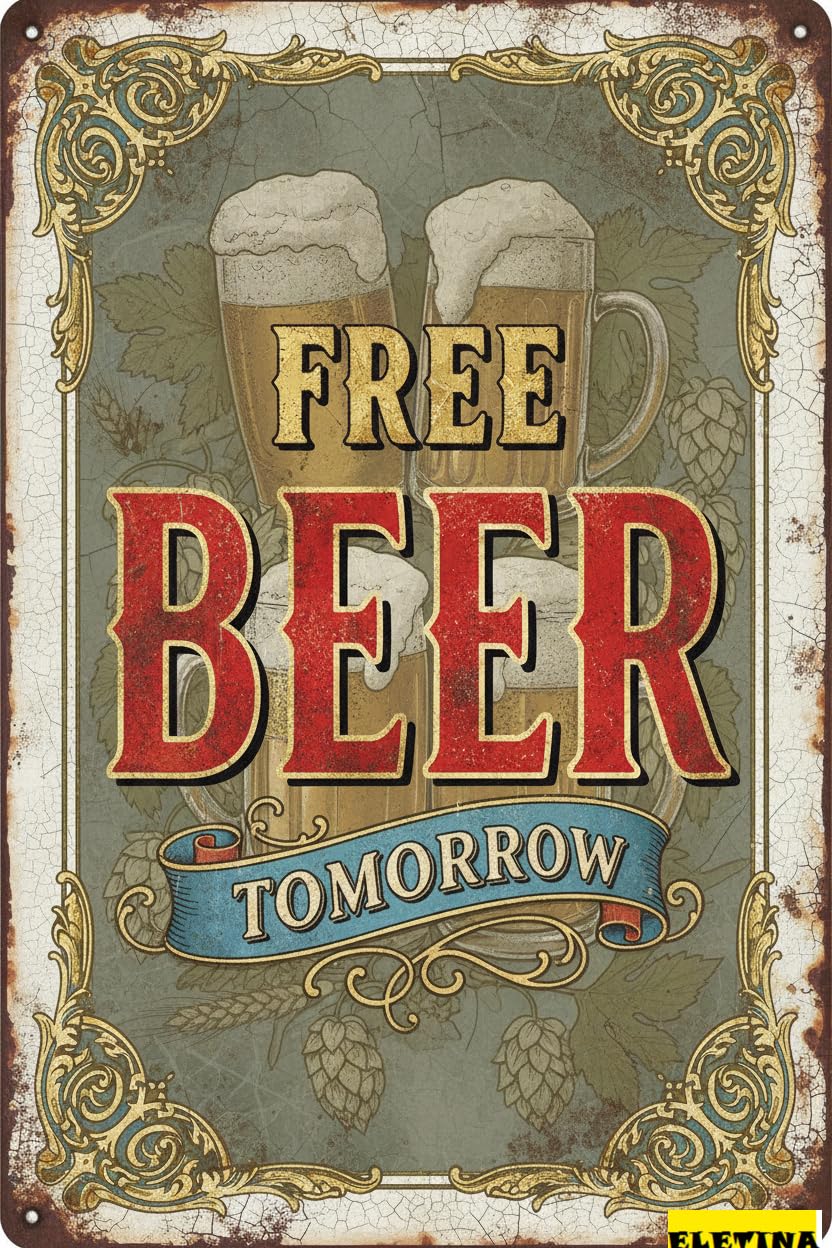 Free Beer Tomorrow Vintage Metal Tin Sign Funny Home Bar Club Cafe Wall Art Retro Pub Poster Decor 8x12in