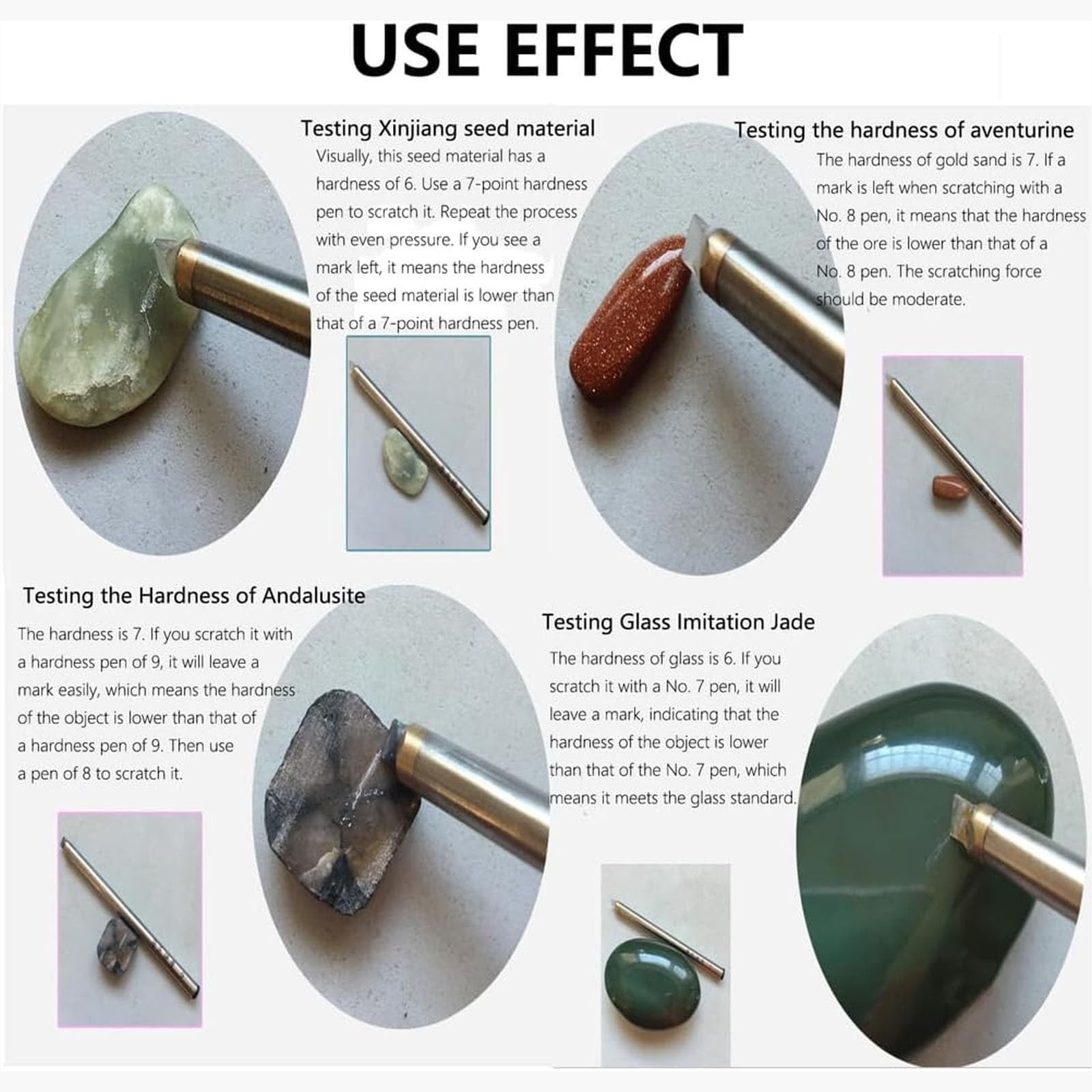 Mohs-Härtetest-Set, tragbarer Metall-Härteprüfer mit 5–9 Mohs-Picks, Kratzwerkzeug for Edelstein-, Jade-, Schmuck-, Gesteins- und Mineralprüfungen