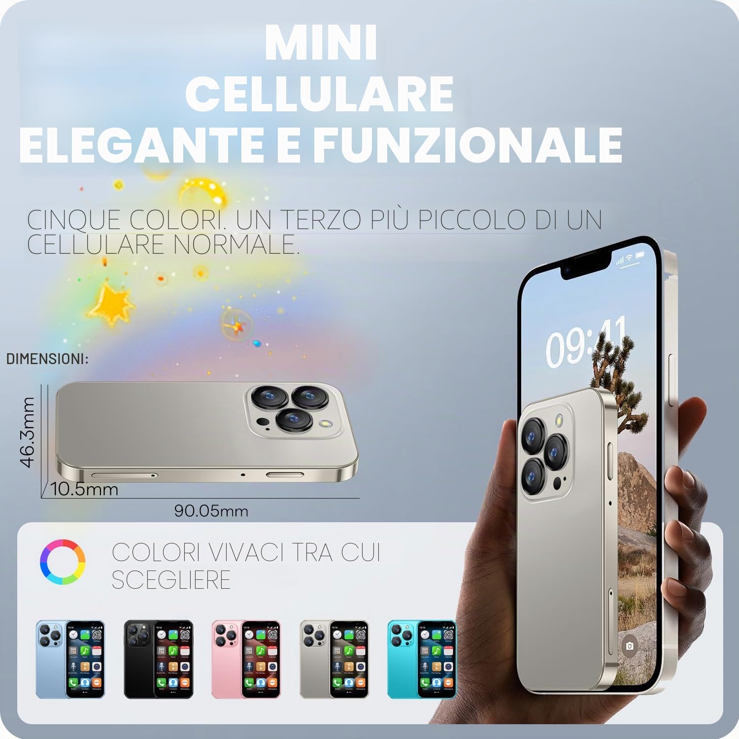 3G – Piccoli Cellulari, Bambini – Smartphone Android 9.0 3.0 pollici – Schermo 2 GB RAM 16 GB ROM, 5,0 Megapixel, 900 mAh – Batteria di riconoscimento facciale, (XS18-Blu scuro)