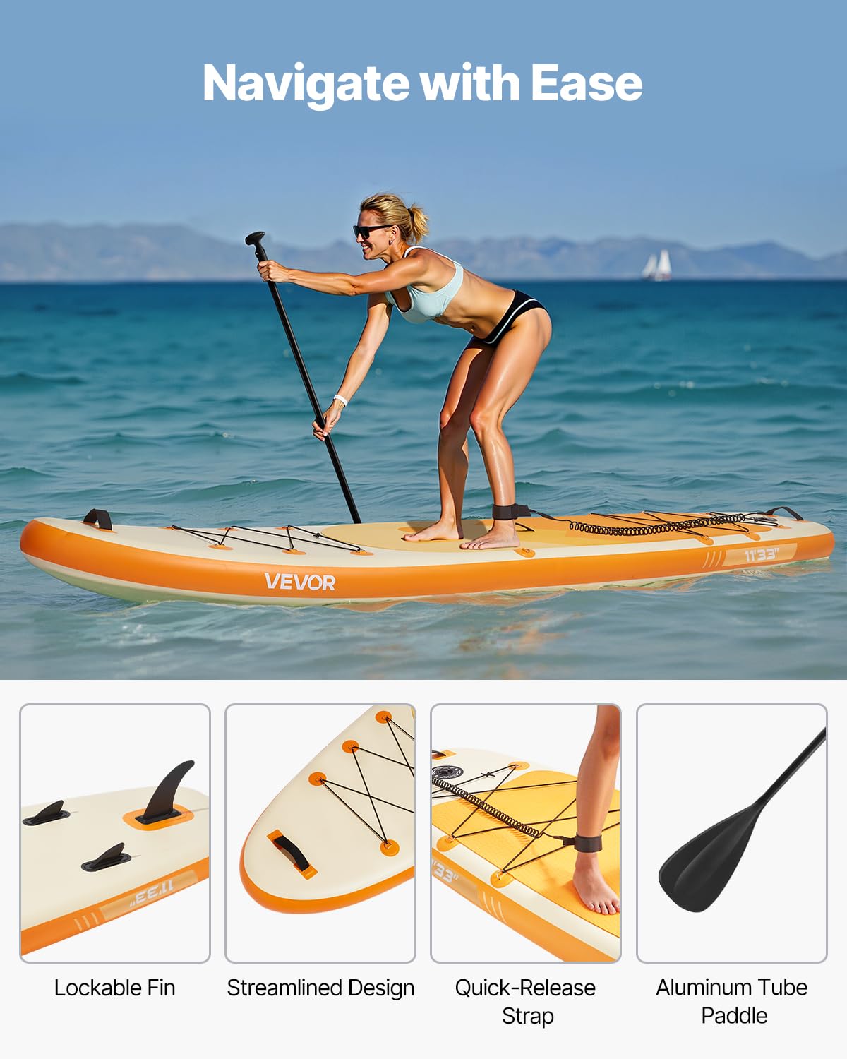 VEVOR Tabla de Surf Inflable Ultraligera con Bomba, Remo, Aleta, Mochila, Correa de Tobillo, Carga 150 kg